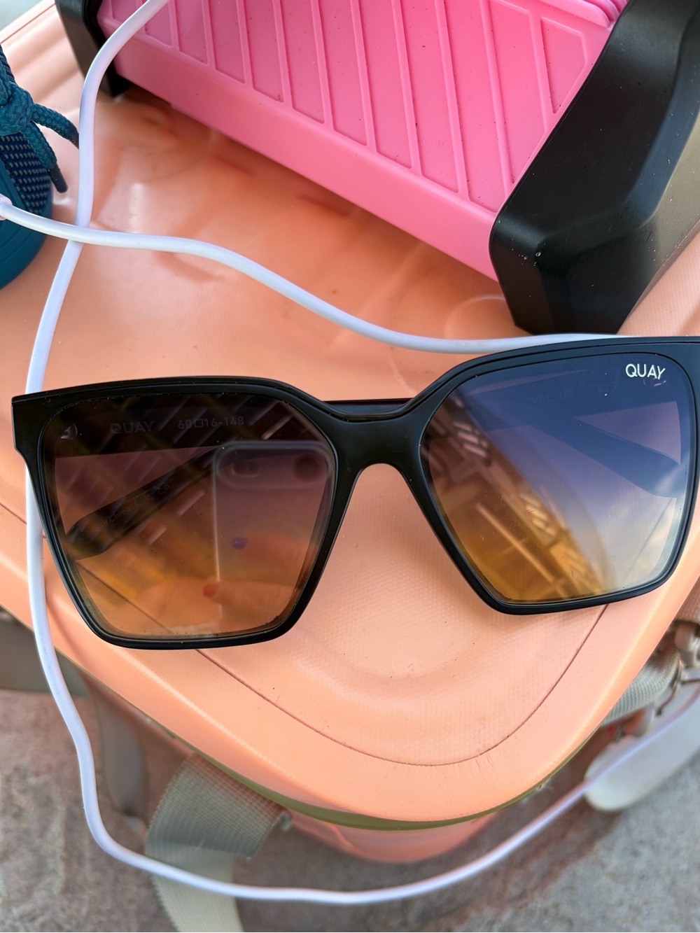 Quay Australia Black Frame Sunglasses with Yellow-to-Purple Gradient Lenses